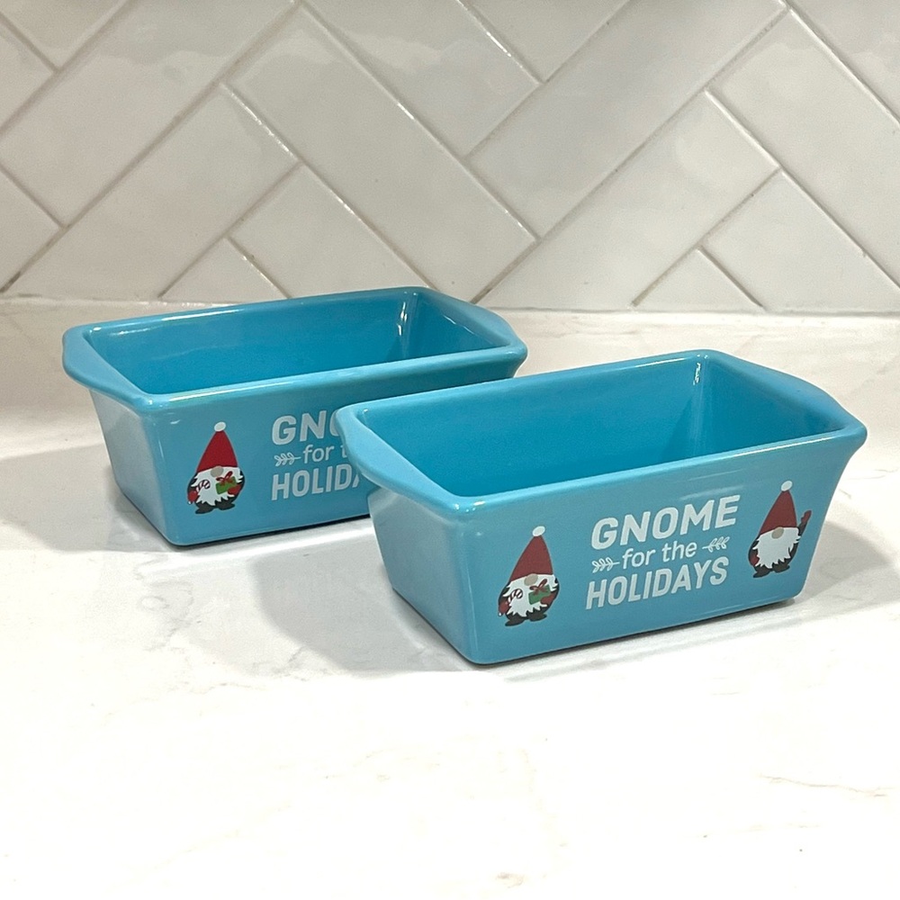 Two Christmas Mini Bread Loaf Tins by Nantucket - Blue “Gnome for the Holidays”
